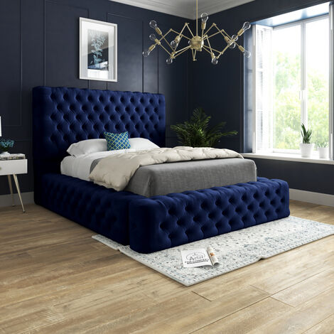 Navy velvet deals king size bed