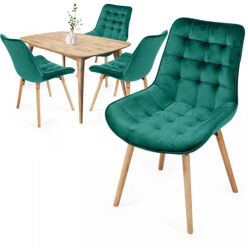 Miadomodo Chaise de salle à manger en velours Lot de 4, pieds en hêtre, Style rétro, rembourrées, Vert Chaise scandinave
