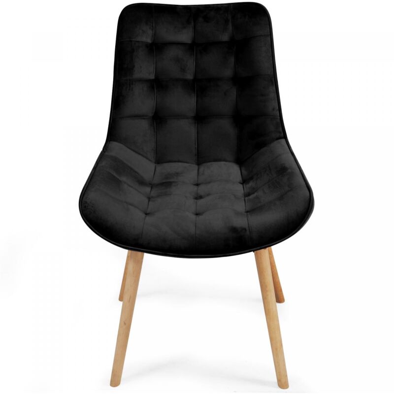 MIADOMODO® Chaise de Salle à Manger en Velours - Lot de 2, Pieds en Bois  Hêtre, Style Moderne, Noir - Chaise Scandinave pour Salon, Chambre,  Cuisine, Bureau