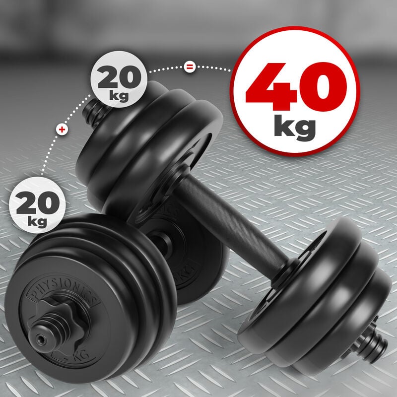Physionics® Haltère/Poids de Musculation - 20 kg, Barre 43 cm, 2