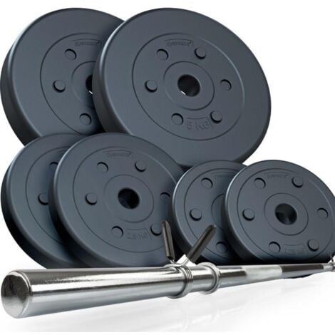 ScSPORTS® Lot de 2 Haltères Courts Poids Musculation 30 kg Chrome Fonte  30/31 mm