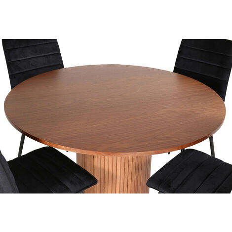 Ensemble table et 5 chaises Liang Métal Noir et Bois chêne clair