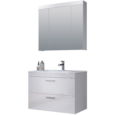 Devon Ensemble de meubles de salle de bain C, armoire avec miroir, blanc, blanc brillant. (1/2)
