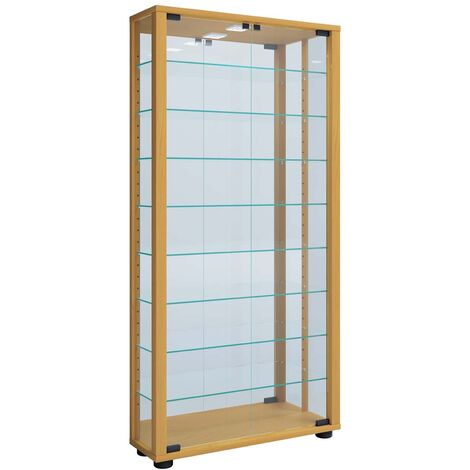 VitrosaMaxi vitrine accroché au mur avec miroir 2 portes en verre Incl. lumières LED hêtre décor. (1/5)