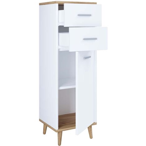 Lindas commode 1 porte 2 tiroirs blanc, chêne décor. (1/3)