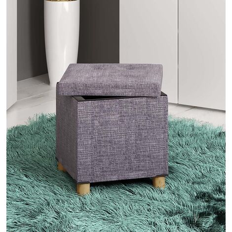 HOMCOM Pouf ottoman tabouret pouf repose-pied en velours pieds en acier  pour salon chambre Ø 35 x 38 cm gris clair