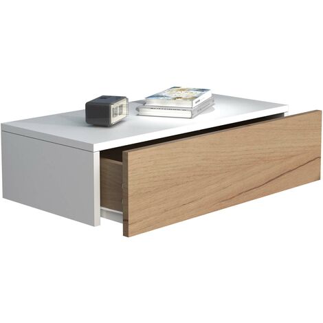UsalM60 table de nuit accroché au mur 1 tiroir blanc, chêne décor.