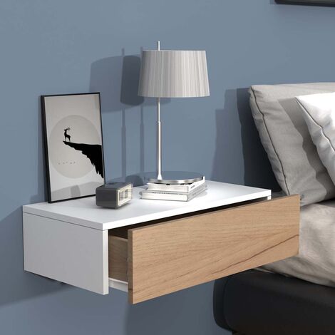 UsalM60 table de nuit accroché au mur 1 tiroir blanc, chêne décor.