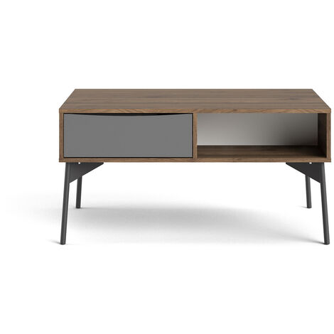Elly Table basse avec 1 tiroir et 3 tablettes de rangement marron,gris. (1/5)