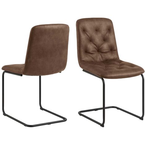 Lot de 2 chaises repas 48x56x92 cm en PU marron et piètement noir (1/5)