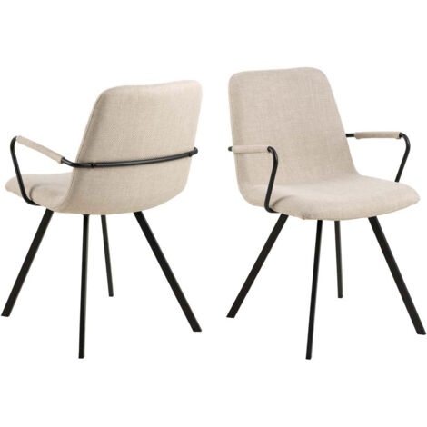 Lot de 2 chaises repas 55,5x50,5x85 cm en tissu beige (1/5)