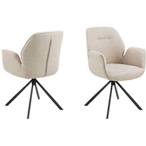 Fauteuil repas 60x58,5x91 cm en tissu beige et pieds noirs (1/5)
