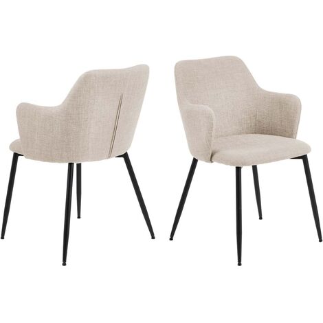 Lot de 2 chaises repas 54,5x60x84,5 cm en tissu beige et pieds noirs (1/5)