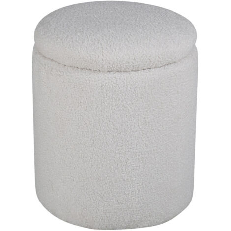 Pouf coffre rond en tissu bouclette ø32cm - Écru - LIMPEN (1/5)