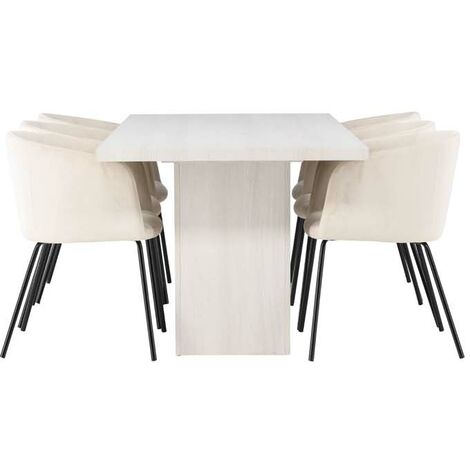 Ebuy24 – Ensemble salle à manger table blanche 200x90cm avec 6 chaises beige – Matériaux de haute qualité – Design élégant et durable (1/5)