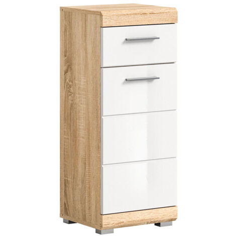 Lambada armoire de salle de bain 1 porte, 1 tiroir brillant blanc,chêne décor. (1/5)