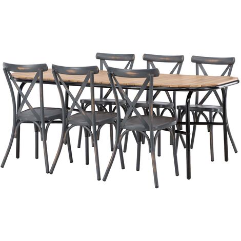 Holmbeck set de jardin table 90x200cm naturel, 6 chaises Peking gris foncé. (1/5)