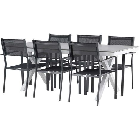 Garcia set de jardin table 100x200cm gris, 6 chaises Copacabana noir. (1/5)