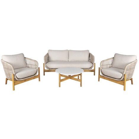 Salon de jardin 4 places + 1 table en corde beige et bois - TERATZA (1/5)