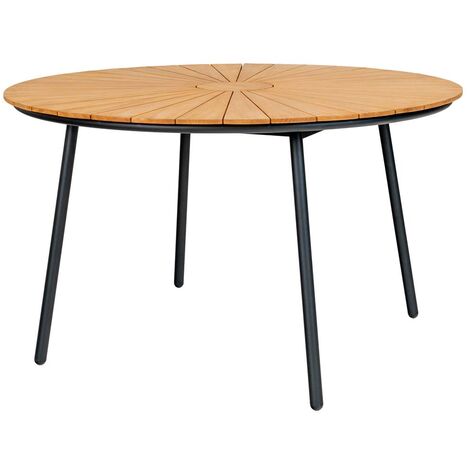 Table de jardin ronde 130x130x74 cm en teck et métal - CLEVY (1/5)