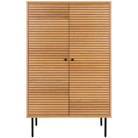 Buffet haut 2 portes en bois et métal H130cm - Bois clair - KYOTO (1/5)