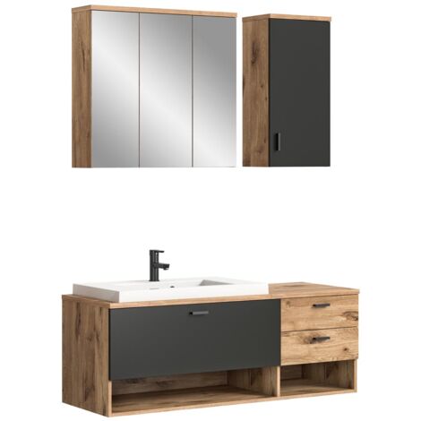 Grado ensemble de meubles de salle de bains 140cm chêne décor,mat gris. (1/5)