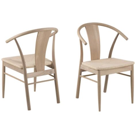 Lot de 2 chaises design avec accoudoirs 54x54x83 cm en chêne blanchi (1/5)