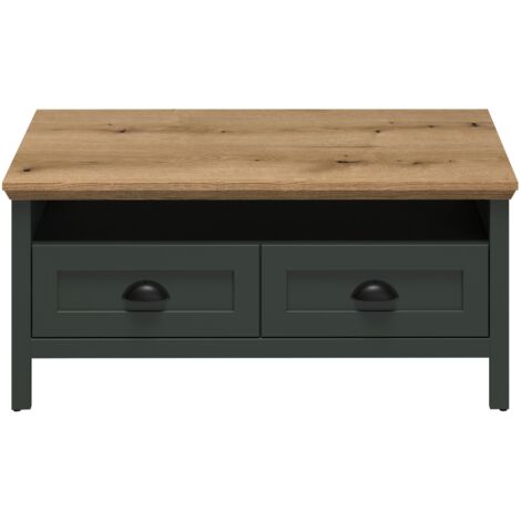 CALICOSY - Table basse rectangulaire 2 tiroirs et 1 niche vert L101 cm - STANTON (1/5)
