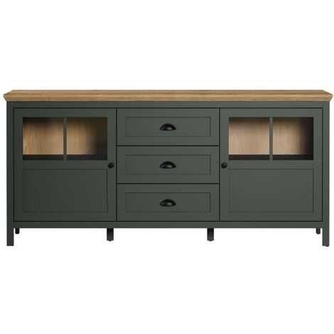 CALICOSY - Buffet bas avec éclairage LED inclus, 2 portes et 3 tiroirs L185 cm - Stanton (1/5)