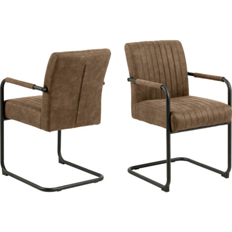 Lot de 2 chaises repas 50,5x64,5x84,5 cm en tissu microfibre marron (1/5)