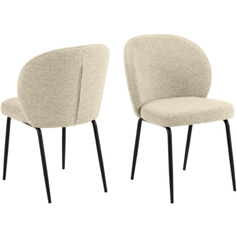 Lot de 2 chaises repas 52x57,5x82 cm en tissu bouclette crème (1/5)