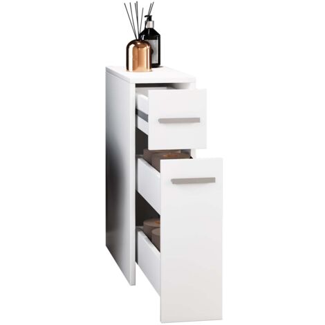 Meuble de salle de bain Zalo H. 61 x L. 20 x P. 45 cm – 2 tiroirs – Design extra étroit – Rangement fonctionnel pour petites salles de bain (1/5)