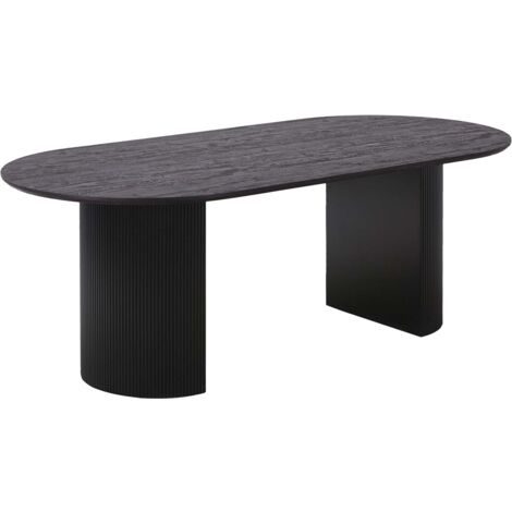 Table de salle à manger ovale 100x210cm marron foncé – Capacité 8 personnes – MDF avec revêtement bois – Piètement en bois naturel – Meubler Design