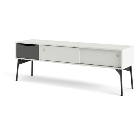 Elly meubles de télévision 2 portes coulissantes, 1 tiroir blanc mat, gris. (1/5)