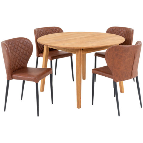 Metz ensemble pour salle à manger table de salle à manger Ø118cm naturel et 4 Pisa chaise marron. (1/5)