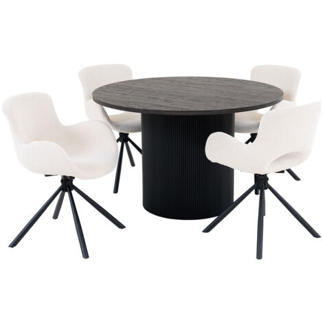 Boavista ensemble pour salle à manger table de salle à manger Ø120cm marron foncé et 4 Amorim chaise offwhite. (1/5)