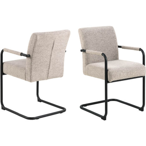 Lot de 2 chaises repas 50,5x64,5x84,5 cm en tissu bouclette beige (1/5)