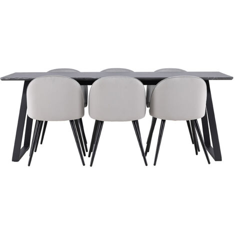 Malaga ensemble pour salle à manger table de salle à manger 90x200cm gris foncé et 6 Skagen chaise velours gris. (1/5)