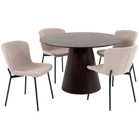 Bolton ensemble pour salle à manger table de salle à manger Ø120cm marron foncé et 4 Maceda chaise beige. (1/5)