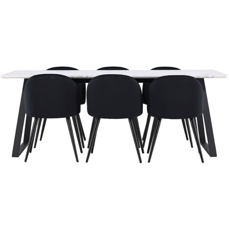 Malaga ensemble pour salle à manger table de salle à manger 90x200cm blanc et 6 Skagen chaise velours noir. (1/5)