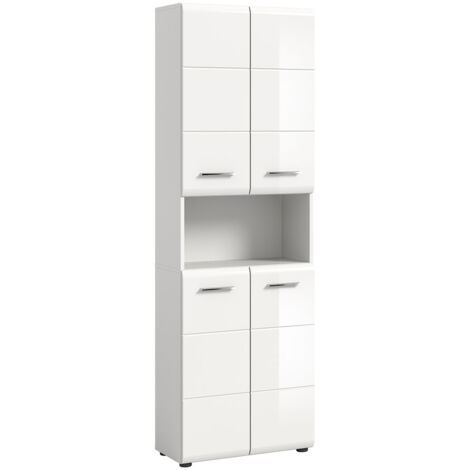 Ice armoire haute pour salle de bain 4 portes 1 compartiment blanc brillant. (1/5)
