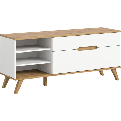 Scandi meuble TV 1 tiroir 3 compartiments 1 porte abattante blanc. (1/5)