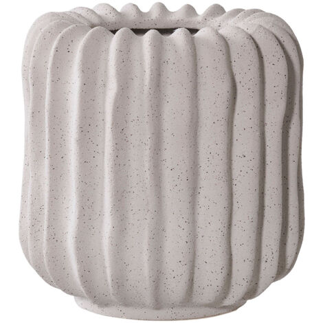 Vase rond 15,5x15,5x16 cm à reliefs en céramique gris (1/5)