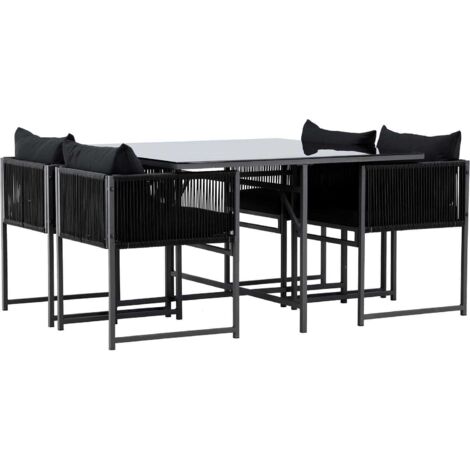 Noto ensemble de jardin 1 table à manger, 2 chaises noires. (1/5)