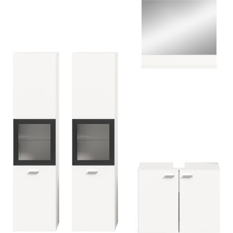Ensemble de 4 meubles de salle de bains (L/H/P : 137x186x33 cm) en mélaminé blanc, vasque non incluse (1/4)