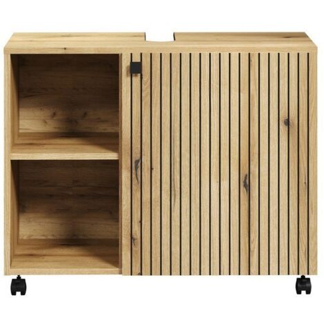 CALICOSY - Meuble sous vasque sur roulettes 1 porte et 2 niches L80 cm - PUREBLISS (1/5)