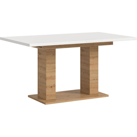Motion table de salle à manger double colonne 90x150/190 cm avec 1 rallonge blanc, chêne décor. (1/5)