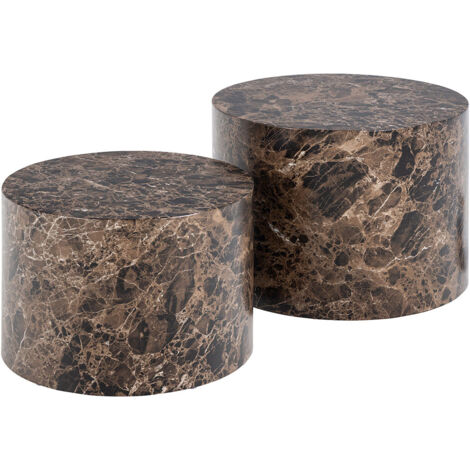 Lot de 2 tables basses 58 et 50 cm aspect marbre marron - DORA (1/5)