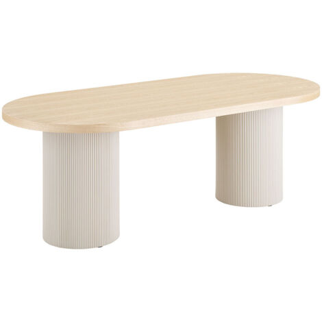 Ebuy24 – Table à manger ronde en bois clair et béton – 4 places – Design moderne et élégant – Idéale pour salle à manger contemporaine (1/5)