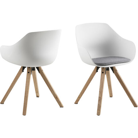 Time Chaise de salle à manger en blanc et support gris clair, pieds en bois de chêne teinté, laqué. (1/3)